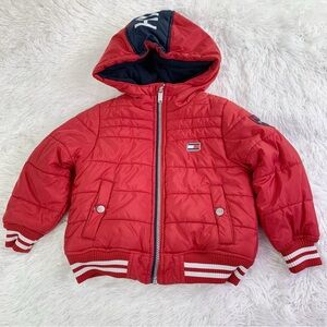 Tommy Hilfiger boy's Red hooded Puffer Jacket full zip